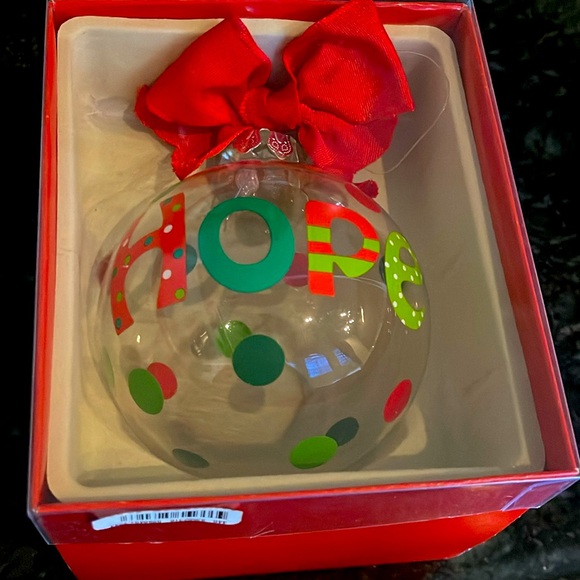 🎄HOPE🎄GLASS ORNAMENT W/ BOW AND HANGER GREEN/RED POLKA DOTS LARGE NWT - Picture 7 of 8